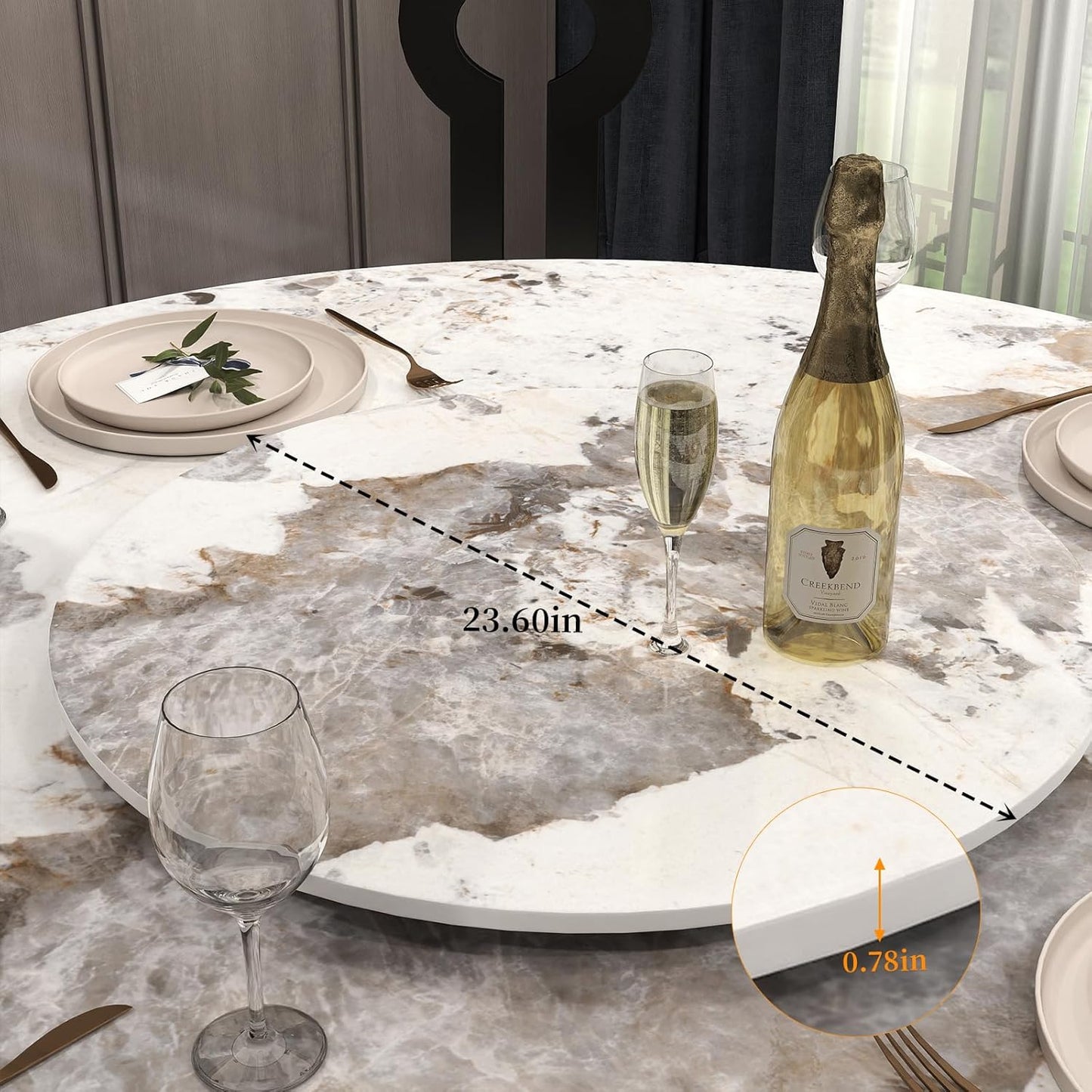 23.6" Lazy Susan for Table Top Sintered Stone Rotating Serving Tray for Dining Table, Kitchen Lazy Susan Organizer Spinning Rotating Food Server Party Centerpieces