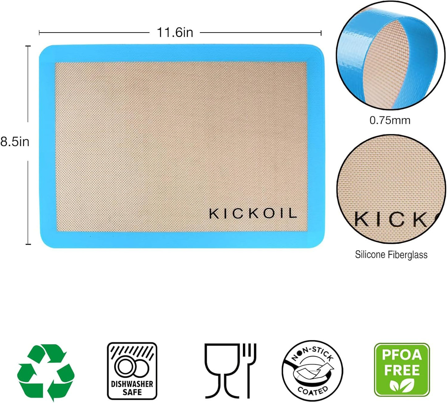 Small Silicone Baking Mats Quarter Sheet Non Stick Reusable Silicone Oven Liners, BPA Free, Food Grade Baking Mats for Cookies, Macarons Bread & Pastry, Toaster Pad Set of 3 Pack 11.6'' x 8.5''