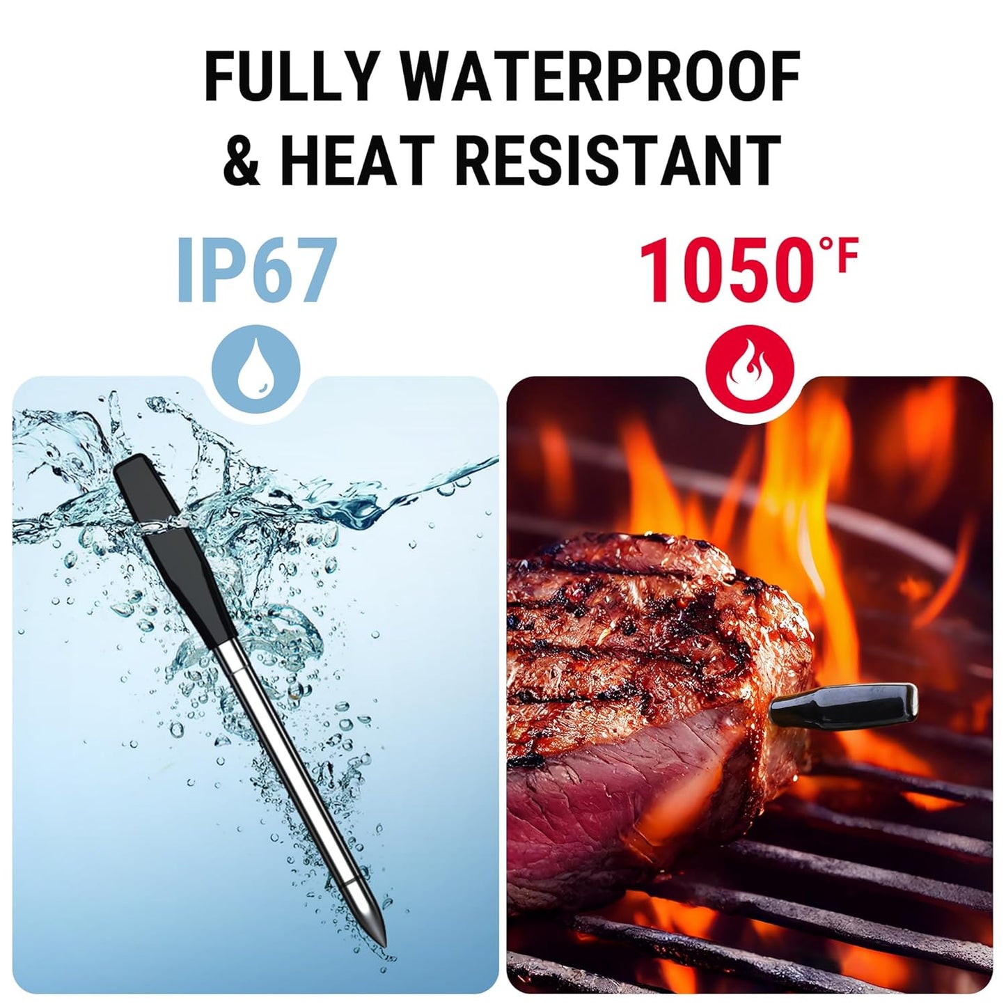 ThermoPro TempSpike Wireless Meat Thermometer Bluetooth,WiFi Unlimited Range, Detachable Thiner Meat Probe with1050°F Heat Resistance, Cooking Food Thermometer for Grilling BBQ Smoker, Orange