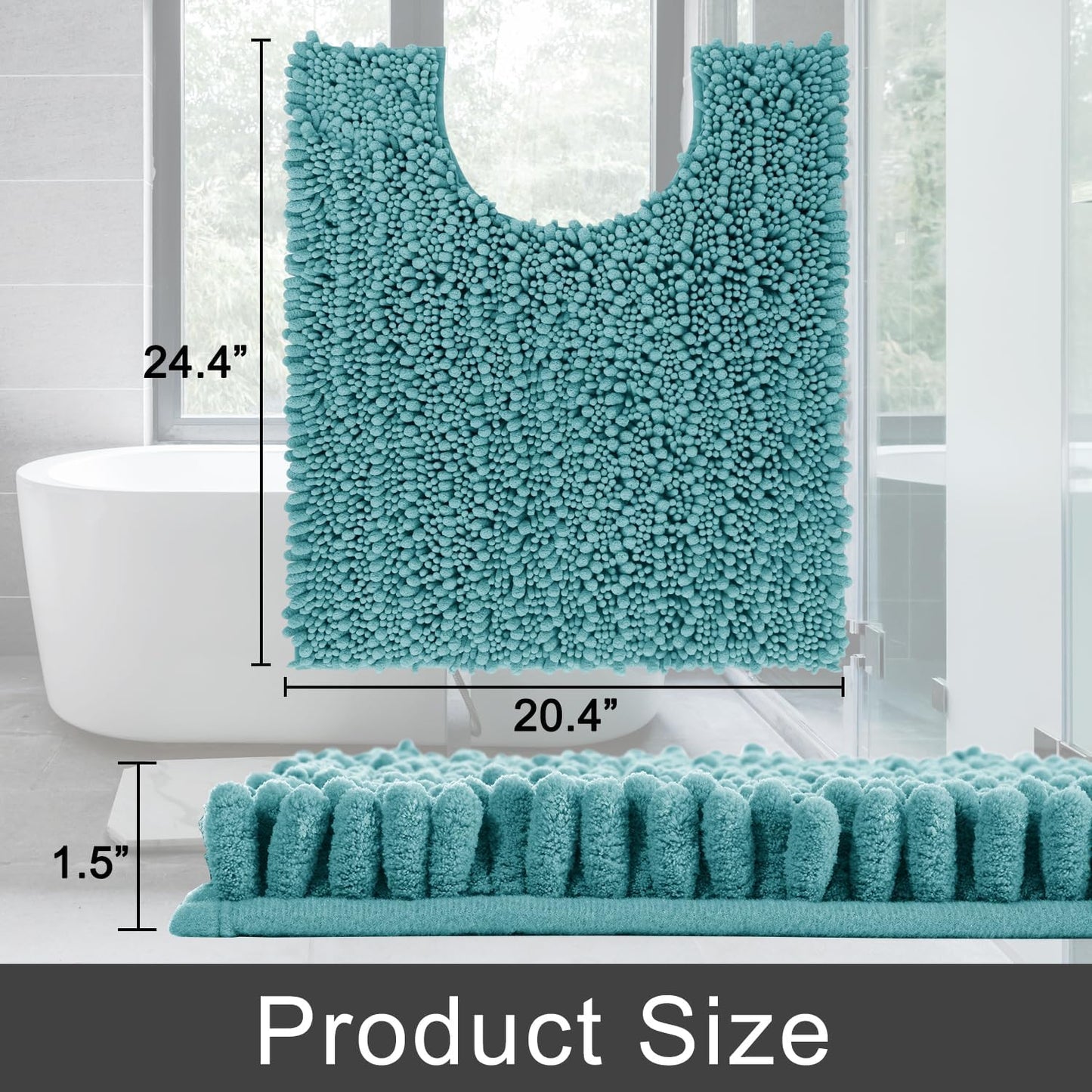 Yimobra Toilet Rug U Shaped Washable 24x20 Inch - Ultra Soft Absorbent Chenille Bath Rugs for Toilet, Quick Dry & Machine Washable, Non Slip Contour Bathroom Mat, Teal Blue