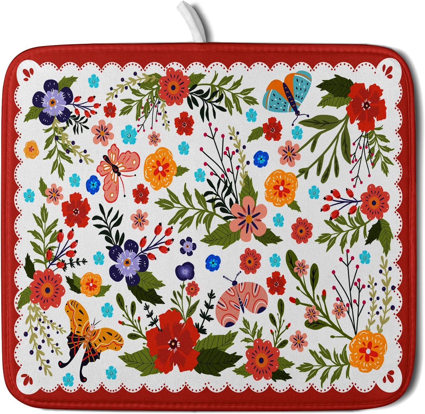 Flowers Printed Dish Drying Mat Floral Coffee Mat for Kitchen Counter Small