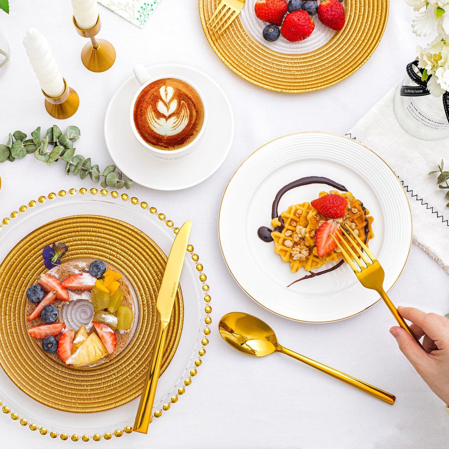 KINGSTONE Gold Silverware Set, 20-Piece Forged Flatware Set Cutlery Set Premium Stainless Steel, Service for 4, for Kitchen, Home, Wedding, Party, Mirror Polished and Dishwasher Safe