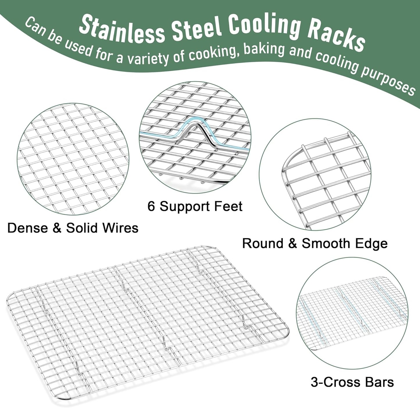 Baking Sheet with Wire Rack, Homikit 16" x 12" Stainless Steel Cookie Sheet Bacon Pan for Oven, Nonstick Jelly Roll Pan Baking Tray with Grid Cooling Rack Set for Cooking Roasting, Dishwasher Safe