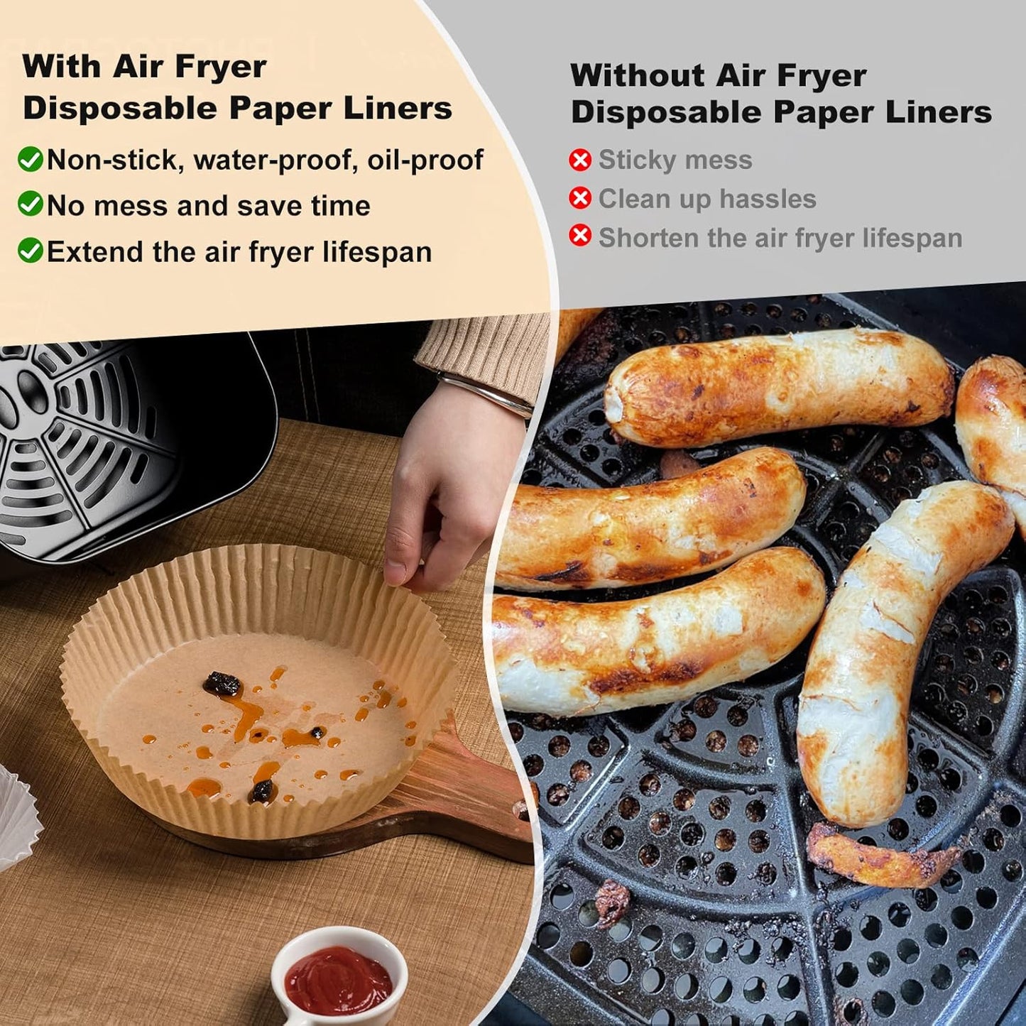 Vailnd Air Fryer Liners Disposable for Ninja, 150 Pcs 8" Round Airfryer Paper Liner Heavy-Duty, Non-Stick and Grease-Proof Parchment Paper Sheets for 5-8 qt Basket Air Fryers Oven Steamer