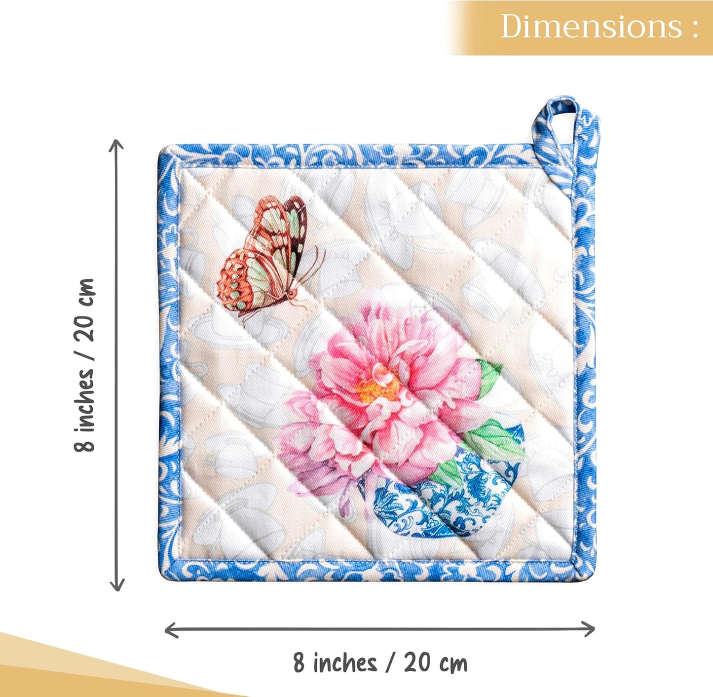 Maison d' Hermine Pot Holders 100% Cotton Heat Resistant Potholders 8" x 8" Hot Pads with Loop BBQ, Cooking, Baking, Grilling, Kitchen, Handling Hot Pans Spring/Summer (Pack of 1, Canton)