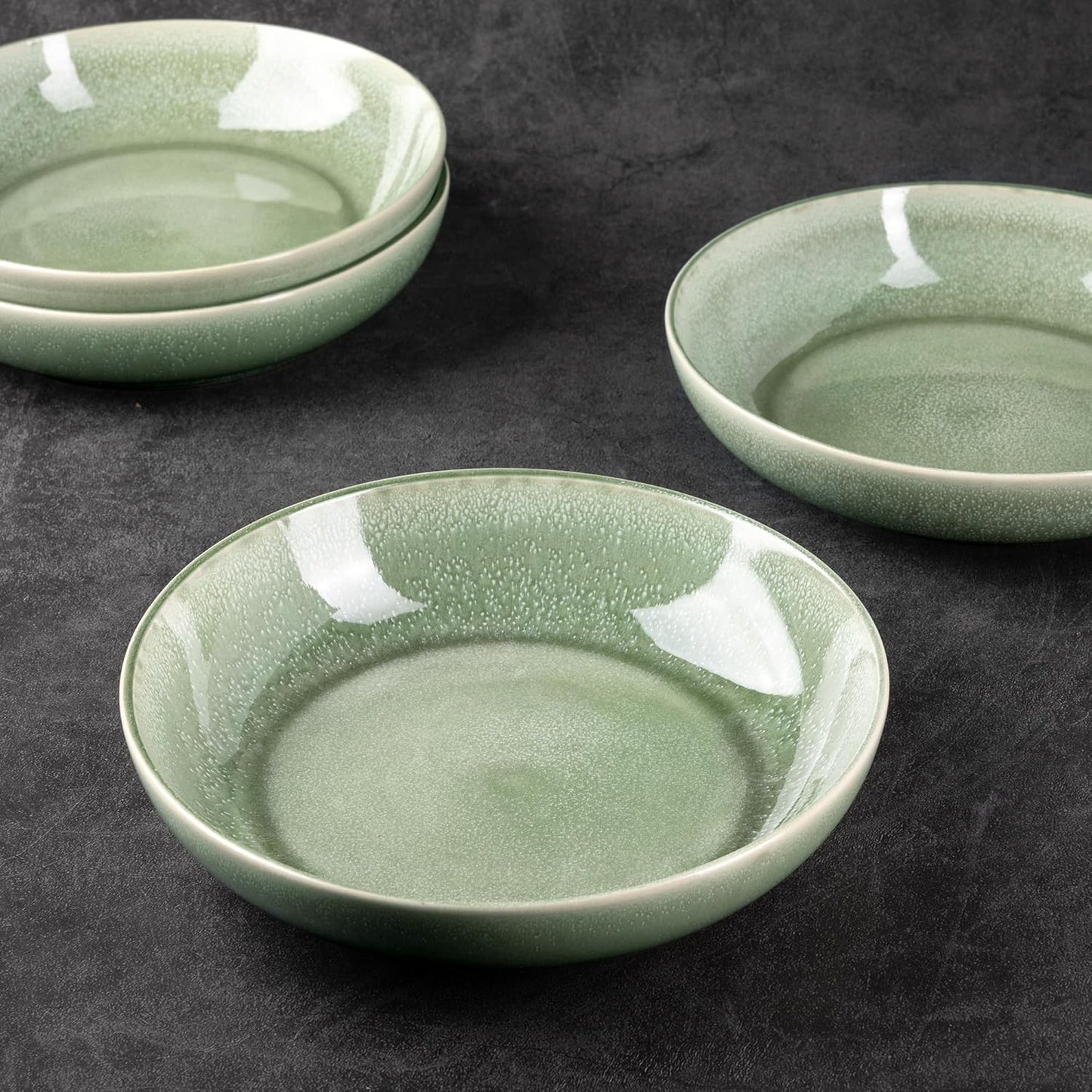 AmorArc 8.5'' Large Ceramic Pasta Bowls Set, 36oz Stoneware Bowls Set of 4 for Kitchen, Reavtive Glaze Bowls-Microwave,Dishwasher Safe for Pasta,Salad,Oatmeal-Olive Green
