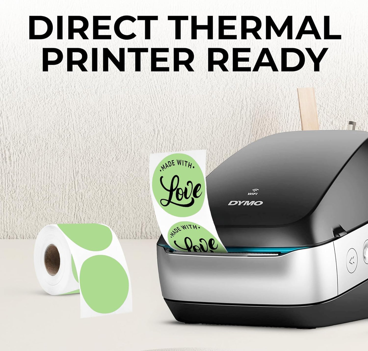 Perco Green 2-Inch Perforated Circle Dot Thermal Sticker Labels — 300 Stickers/Roll, Direct Thermal Printer Compatible—with Permanent Adhesive for Organizing, Color Coding, Bin Labeling—Made in USA