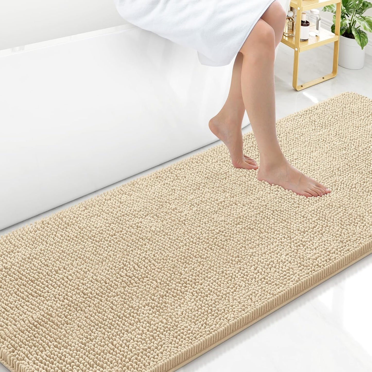 Arotive Bathroom Rugs 70x24, Extra Soft Absorbent Shaggy Chenille Bath Rugs, Machine Washable Rubber Backing Non-Slip Bath Mats for Bathroom Floor Tub and Shower, Home Decor Accessories, Beige