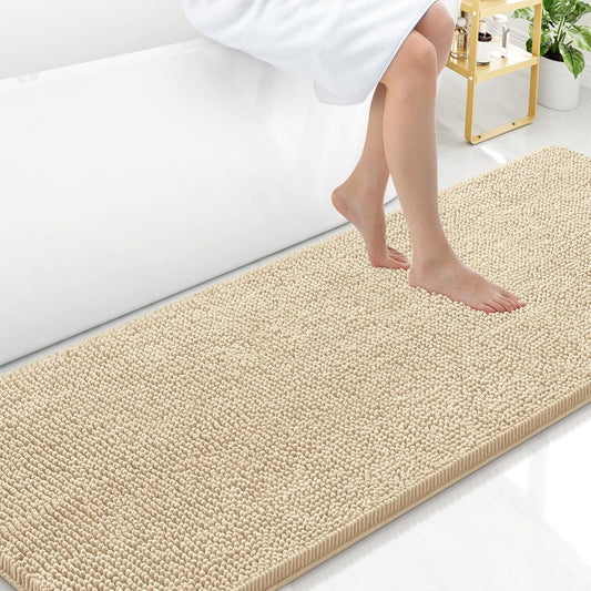 Arotive Bathroom Rugs 70x24, Extra Soft Absorbent Shaggy Chenille Bath Rugs, Machine Washable Rubber Backing Non-Slip Bath Mats for Bathroom Floor Tub and Shower, Home Decor Accessories, Beige
