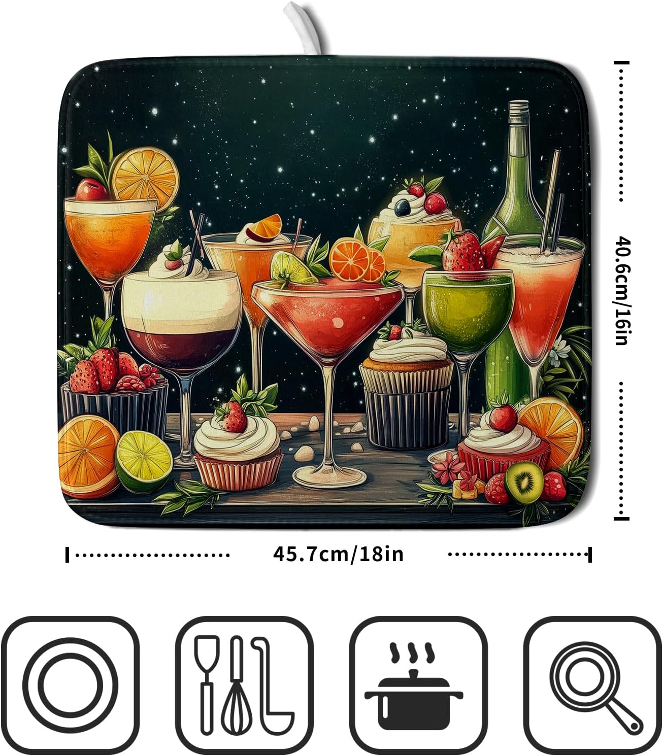 Wine Glass Dish Drying Mat - Summer Party Absorbent Microfiber Kitchen Drying Pad 16 X 18 Inch