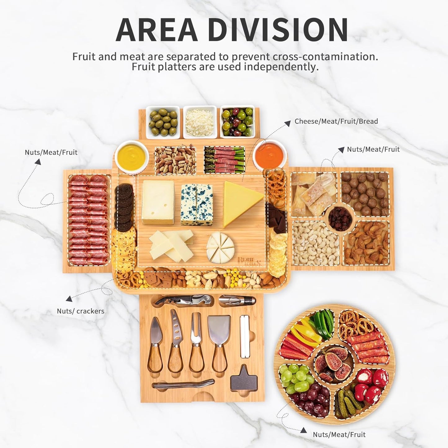 Charcuterie Board Gift Set, Bamboo Cheese Board Gift Set with 20 Accessories, Large Charcuterie Boards Set for House Warming, Wedding, Bridal Shower