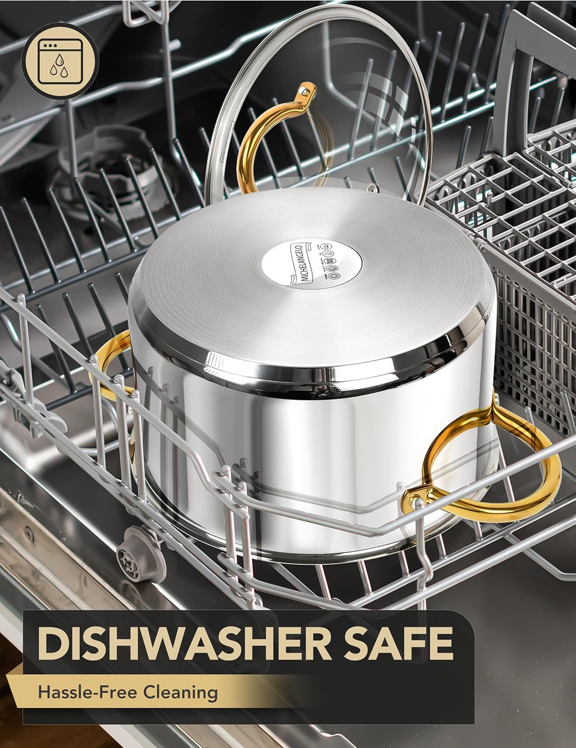 MICHELANGELO Stainless Steel Stock Pot - 8 Quart With Lid, Induction Compatible, Riveted Handle, Oven & Dishwasher Safe