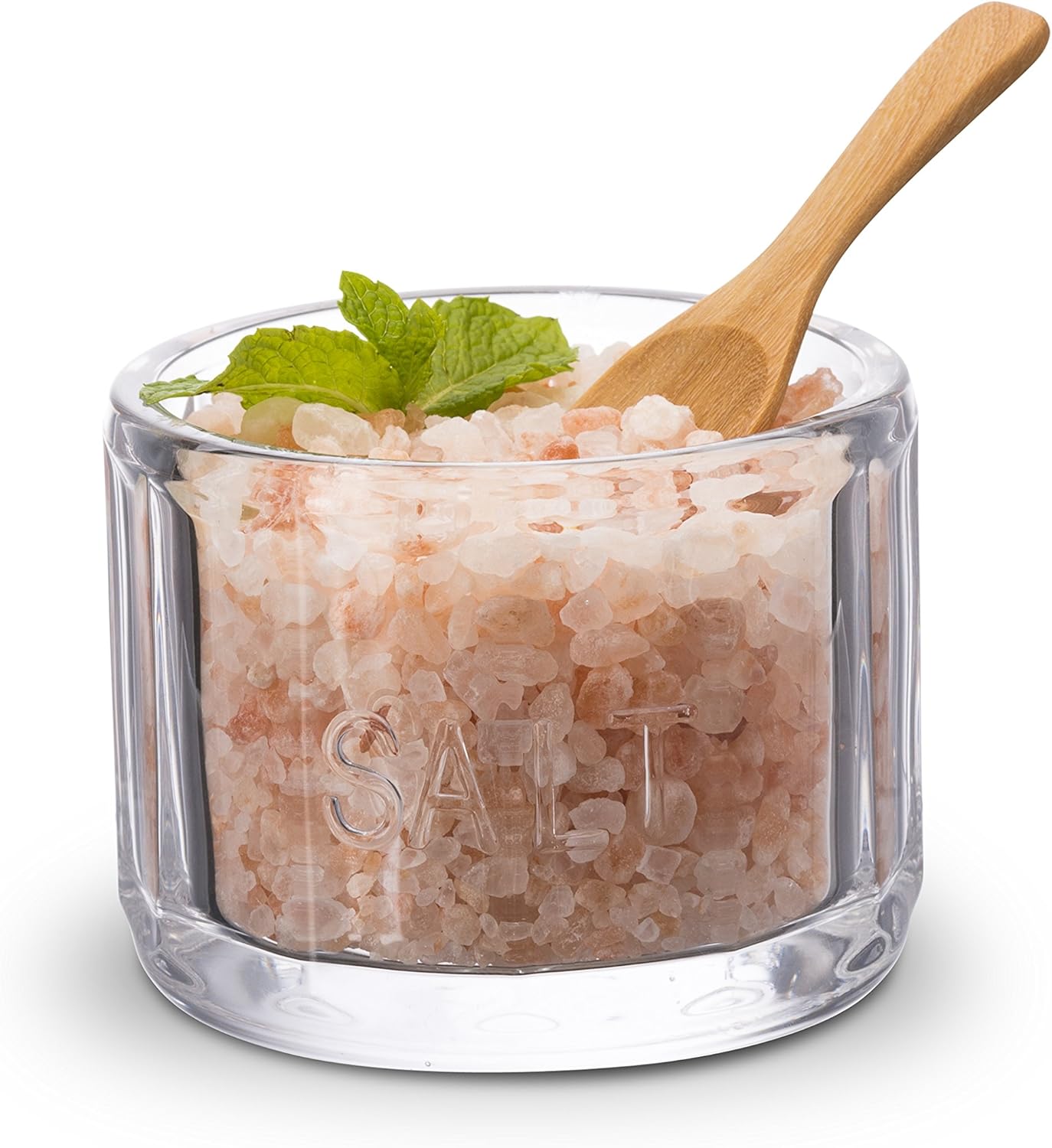 KooK Glass Salt Cellar, with Lid, Embossed Pressed Glass, Clear Storage Container, for Coffee, Sugar, Spices and Candies, Dishwasher Safe, 10 oz (Clear)