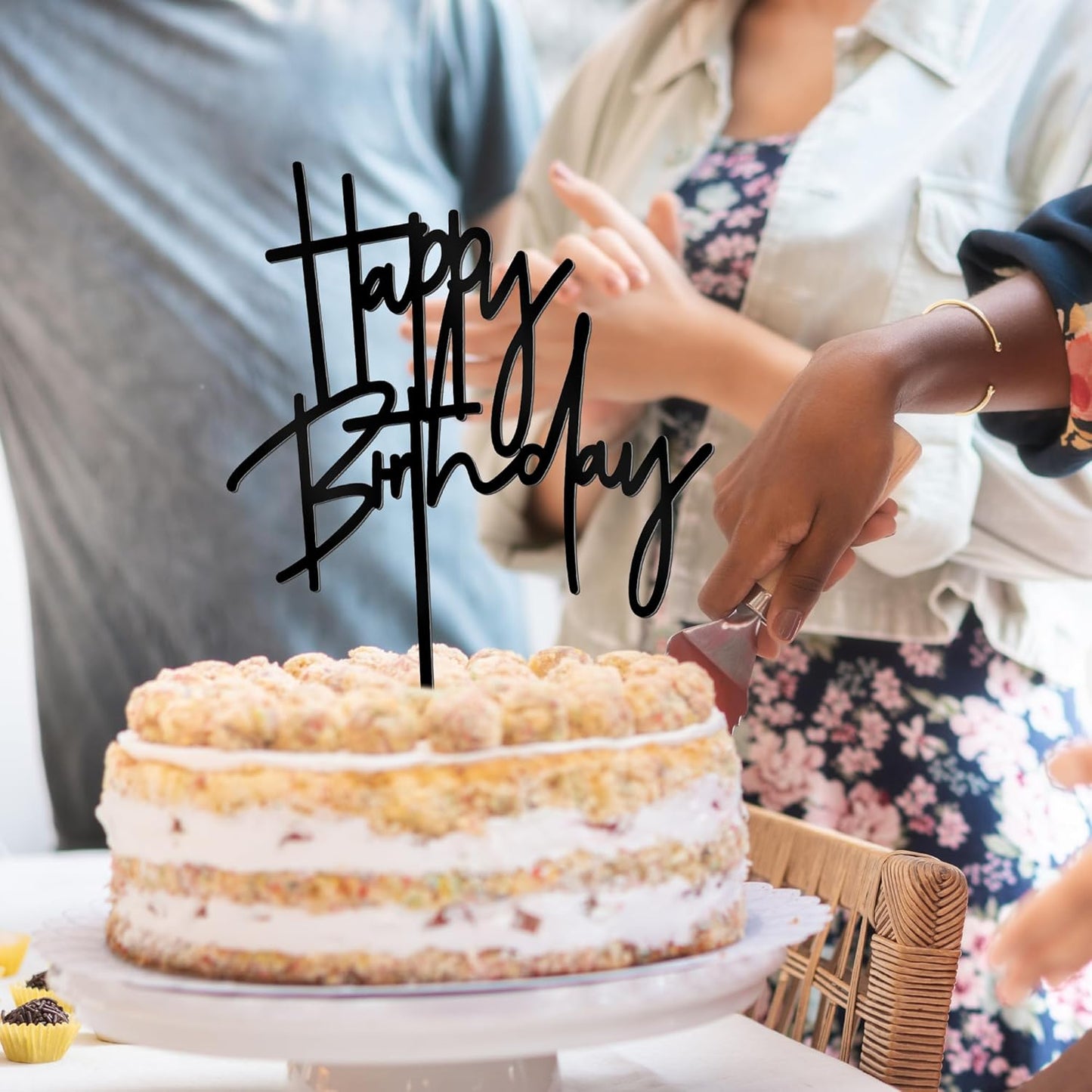 1 PCS Black Happy Birthday Cake Topper, 5.3 Inch x 7.2 Inch Acrylic Cake Topper Happy Birthday Cake Sign, Birthday Cake Decorations for Party Dessert, and Anniversary Supplies