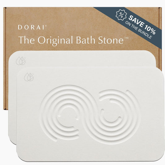 Dorai Home Bath Stone Mat 23.6"x15.4"| Luxury Diatomite Stone Bath Mat |Quickly Removes Water | Non-Slip, Quick-Dry Stone Bath Mat for Bathroom | Zen Sandstone - 2 Pack