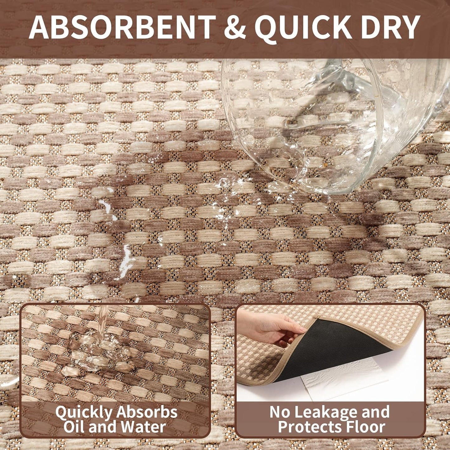 Long Kitchen Runner Rugs Kitchen Mat Non Slip Washable, Super Absorbent Soft Chenille Braided Kitchen Mats for Floor, Rubber Backing Kitchen Floor Sink Standing Mat, Easy Clean, Brown 17"x71"