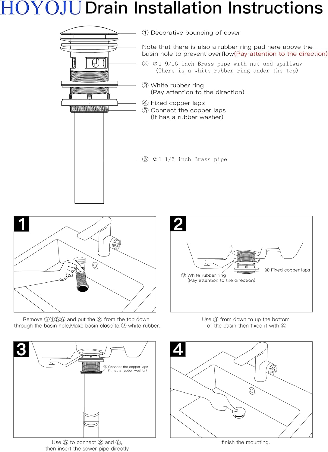 Pop Up Sink Drain with Overflow Bouncing Style Stopper Brass Gold Finish…