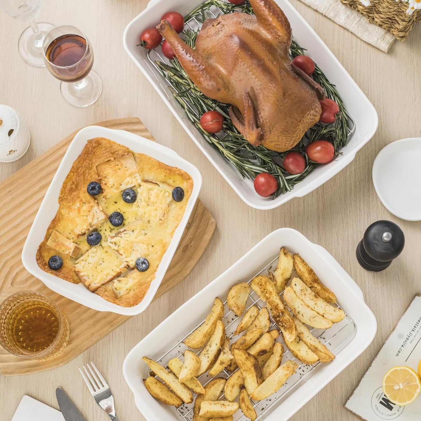 1.2 QT White Casserole Dish,Small Ceramic Baking Dish, Lasagna Pan for Oven, Bakeware for Baking, Kitchen Decor, Microwave Oven Safe, Dinner Party (5.9" x 10.2")