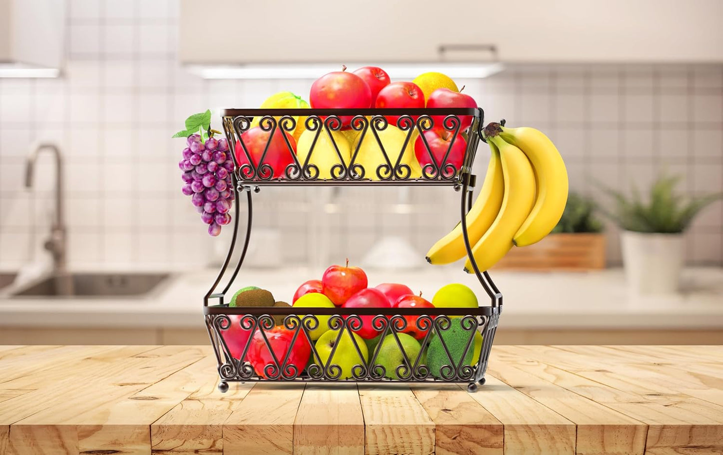Simple Houseware 2-Tier Countertop Fruit Basket Bowl Storage, Bronze