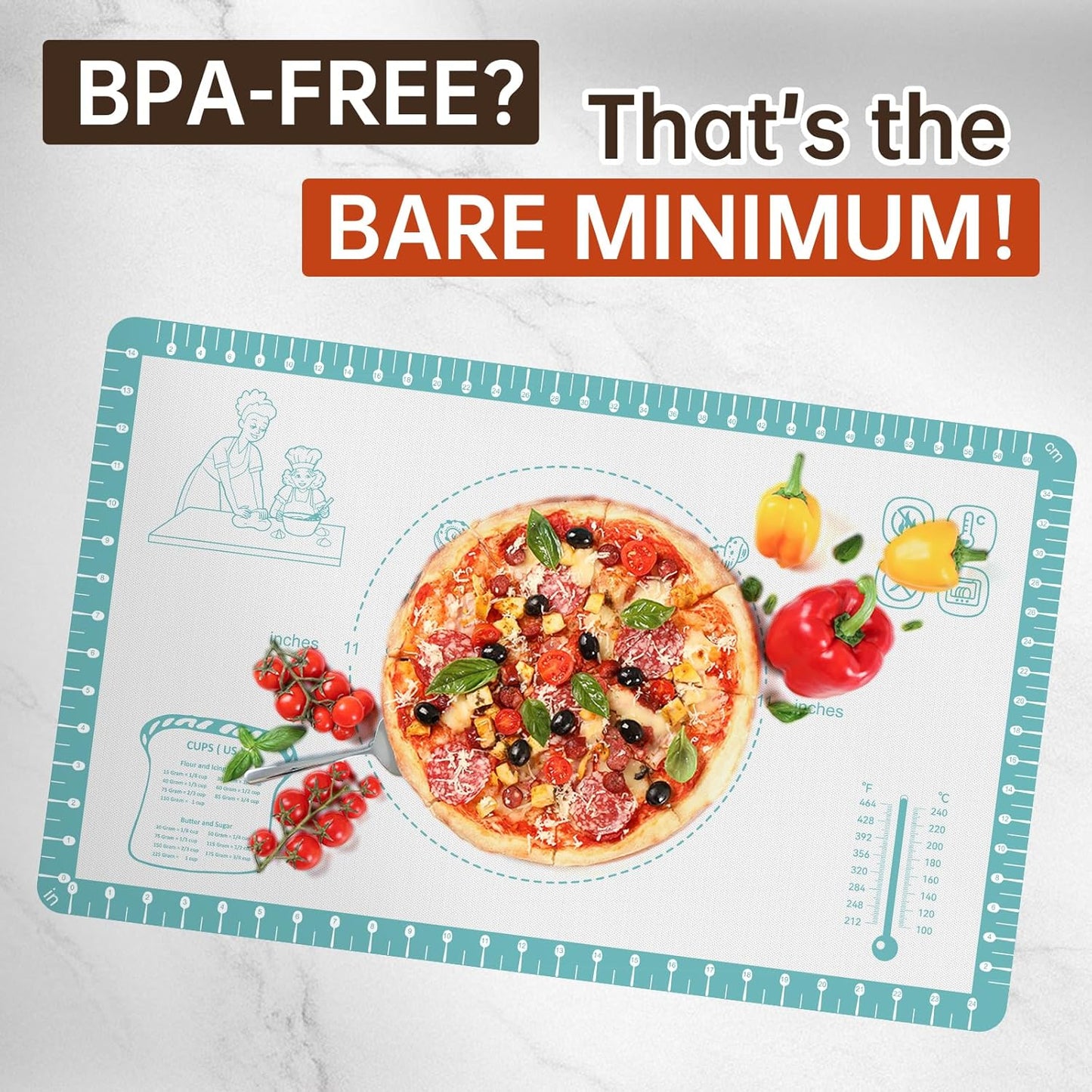 Silicone Baking Mat with 10 Useful Recipes, Non Stick Pastry Mat for Dough Rolling, Macaron Baking Sheet for Cookie, Pizza, Bread, Fondant Mat, Silicone Sheet for Dough Rolling out