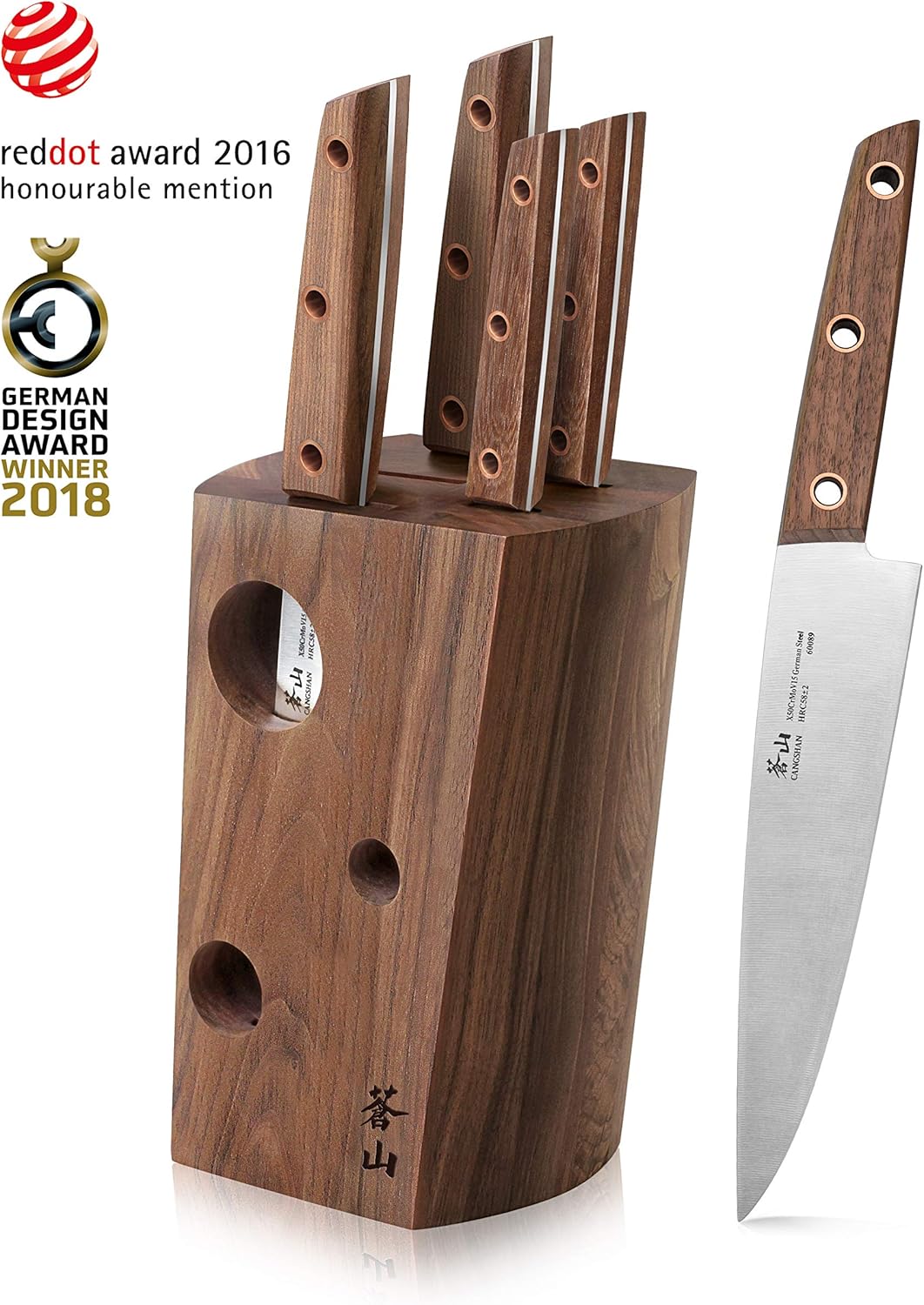 Cangshan W Series 6 Piece German Steel Knife Block Set, Walnut