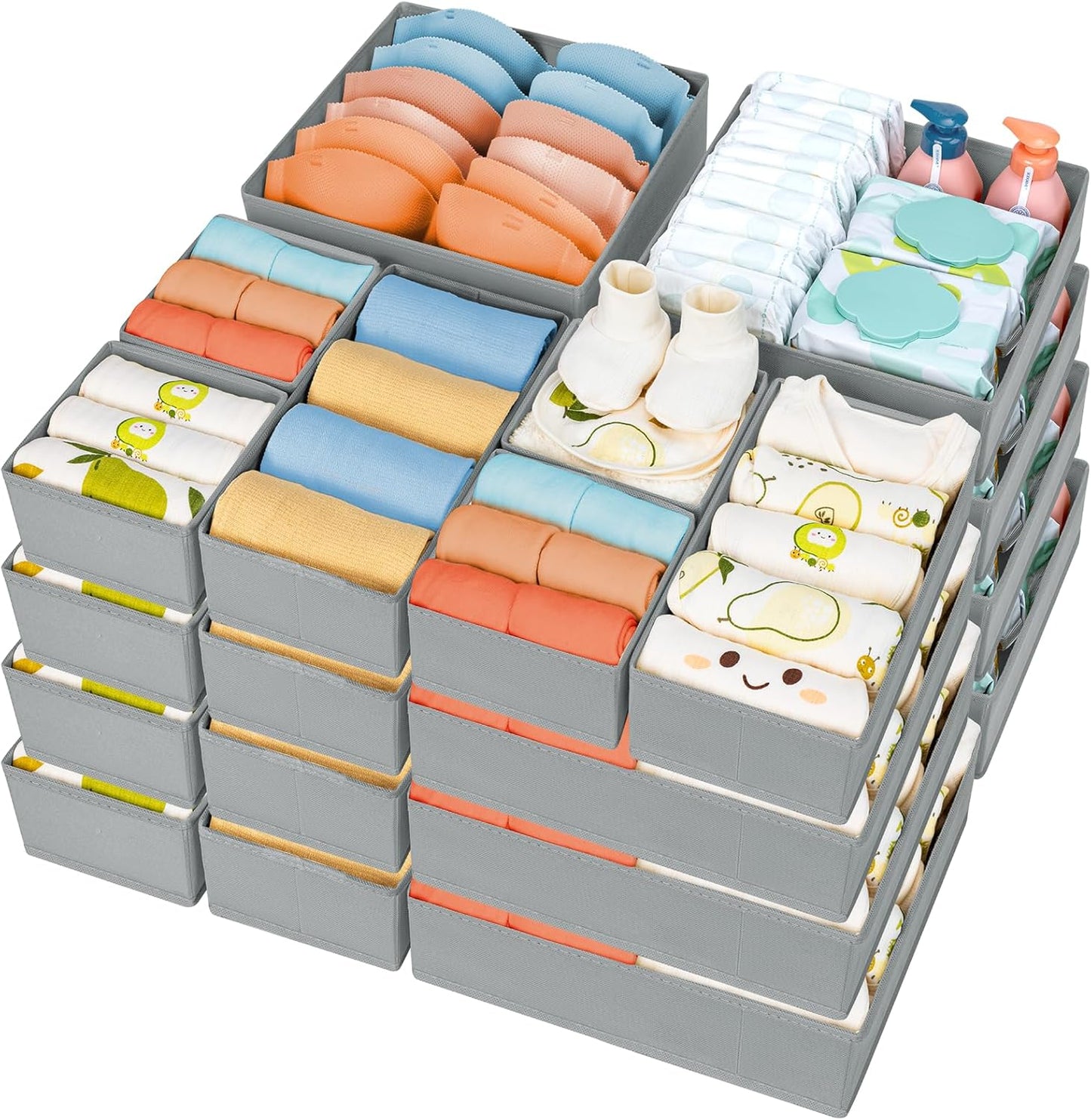 DIMJ Drawer Organizer Clothes, 24 Pack Dresser Organizer, Foldable Closet Organizers and Storage, Fabric Dresser Drawer Organizers, Drawer Dividers for Nursery, Baby Clothes, Underwears, Sock