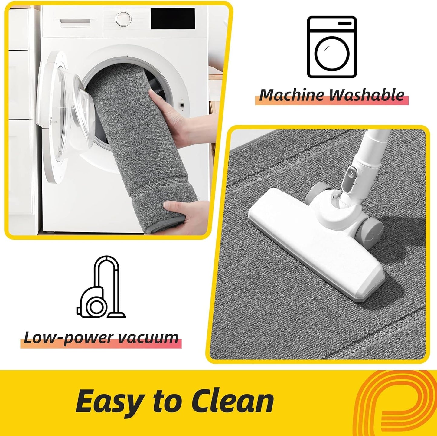 JSEI Non-Slip Kitchen Mats, Self Adhesive No Sliding Kitchen Rugs Set of 2, Washable Absorbent Floor Mat for Kitchen, Bathroom, Laundry Room, Bedroom, 24”x36”+24”x60”, Light Grey, Rectangular Pattern