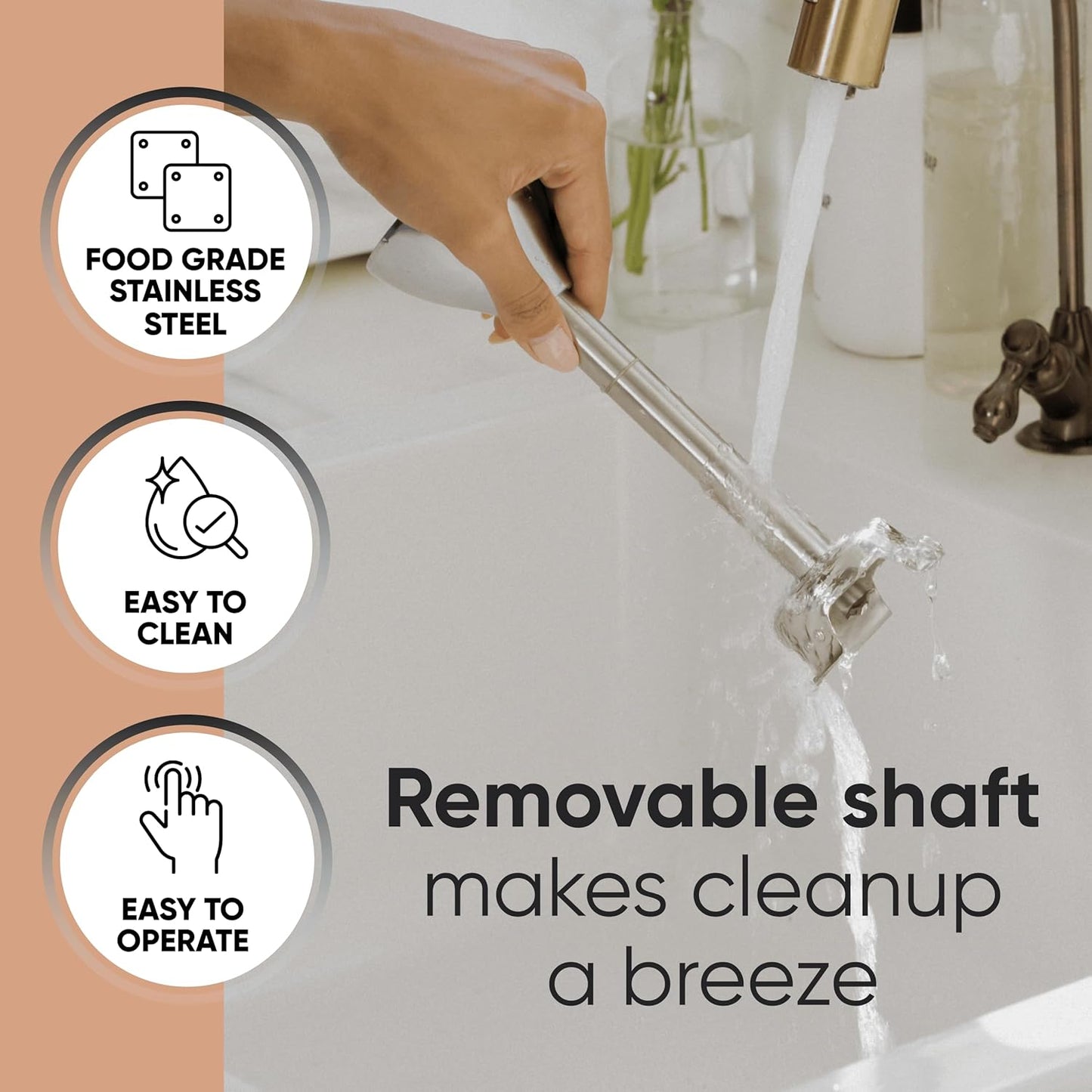 Handheld Immersion Blender 220W - 7” Stainless Steel with 8 Speeds - 110V + 1-Yr Coverage and 24/7 Pro Chef Support