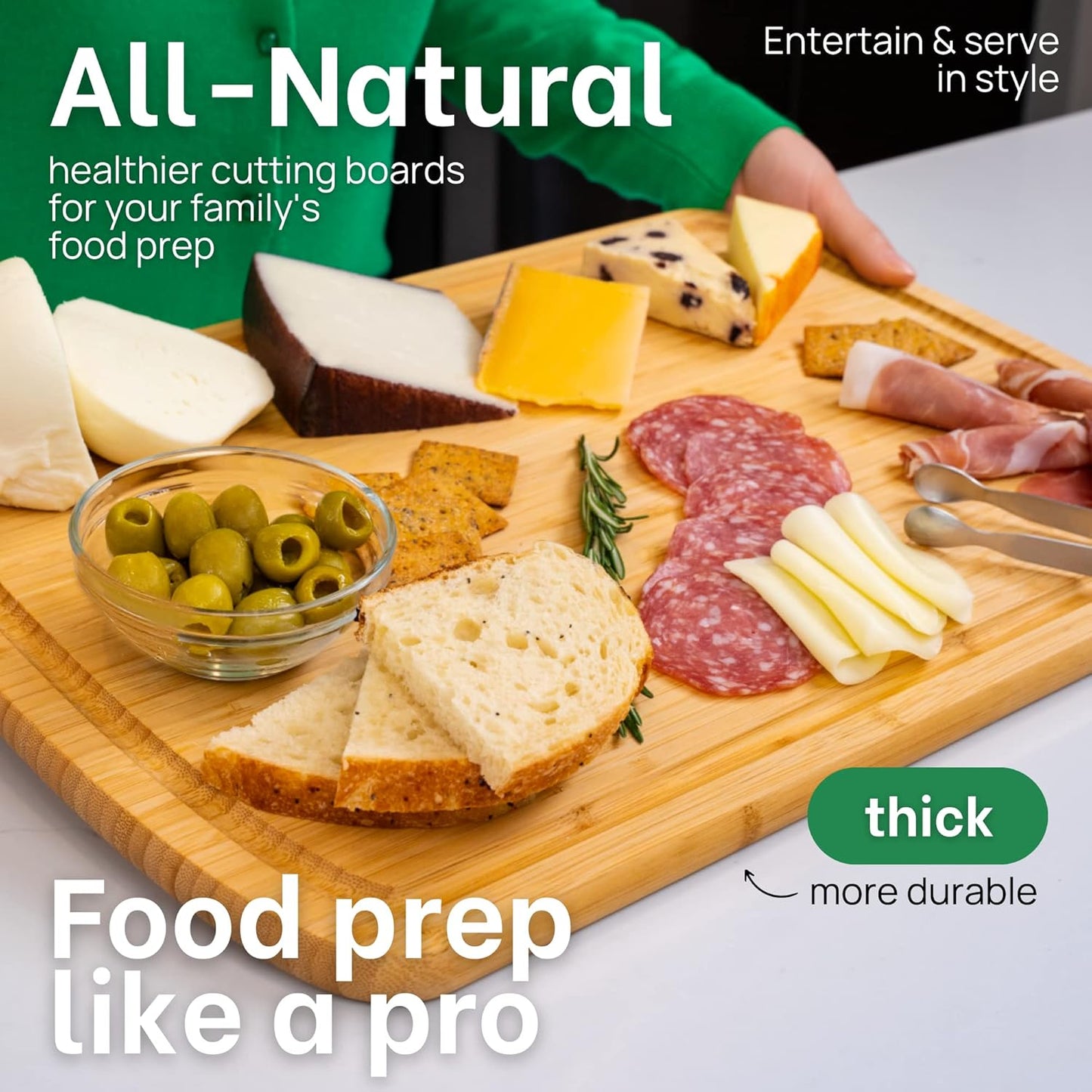 GREENER CHEF 18 Inch Extra Large Bamboo Cutting Board with Lifetime Replacements - Organic Wooden Butcher Block, XL Chopping Board for Kitchen, Meat, Vegetables, and Food Prep