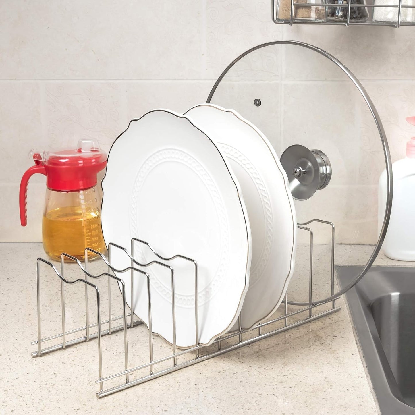 Slideep Pot Pan Lid Holder Drying Rack, Bakeware Lid Storage Organizer, Pantry and Cabinet Holder
