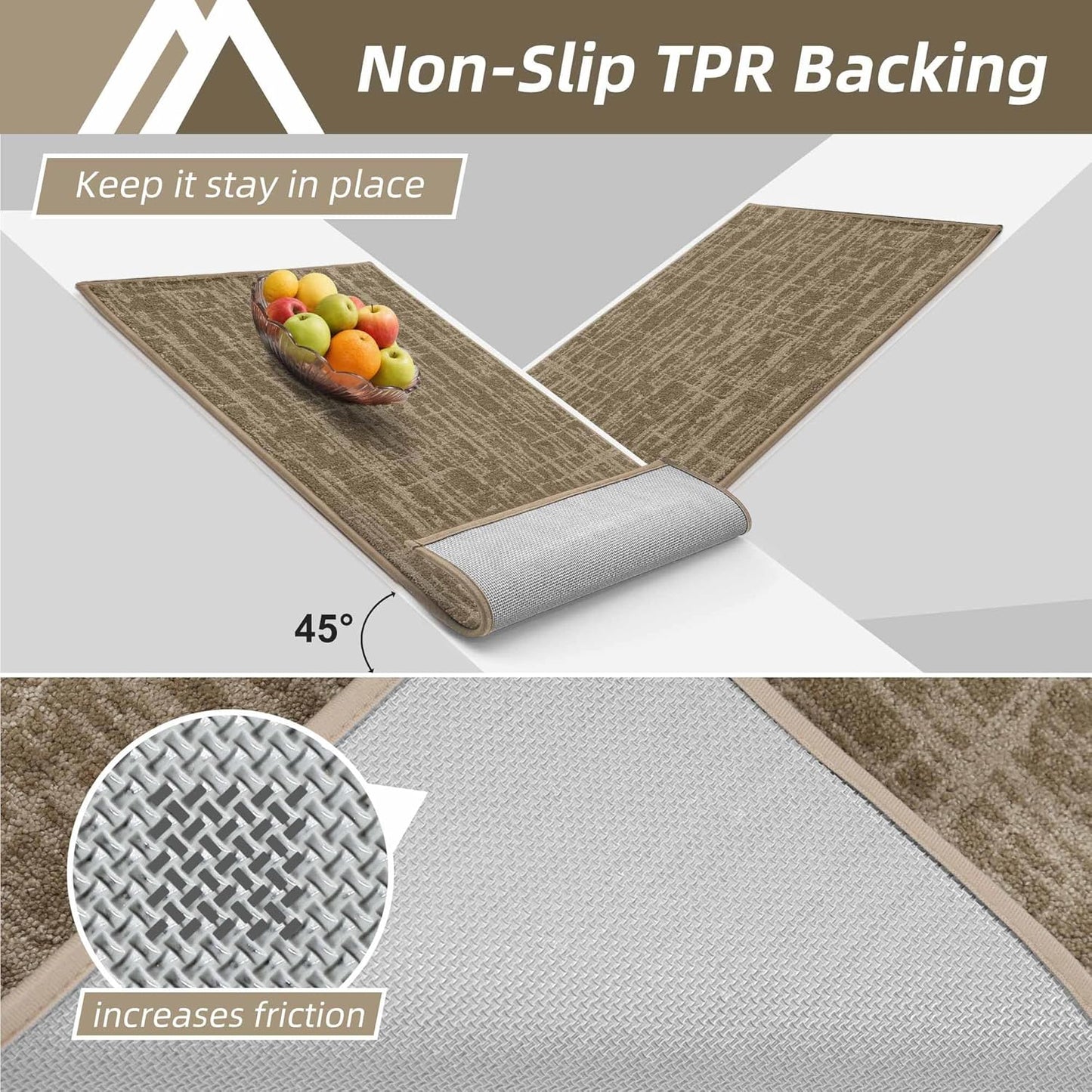 COSY HOMEER Kitchen Rugs Non Slip Washable 24"x36"+24"x60" Absorbent Soft Kitchen Mats for Floor Polyester Kitchen Runner Rug Sets of 2 Kitchen Floor Mats for Sink Mat,Hallway,Laundry,Taupe
