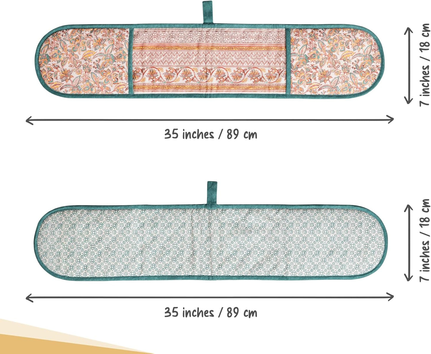 Maison d' Hermine Double Oven Mitts 100% Cotton 7"x35" Double Oven Mitt Heat Resistant BBQ Cooking Gloves with Loop, Baking, Grilling, Home, Kitchen, Handling Hot Pans (Nila)