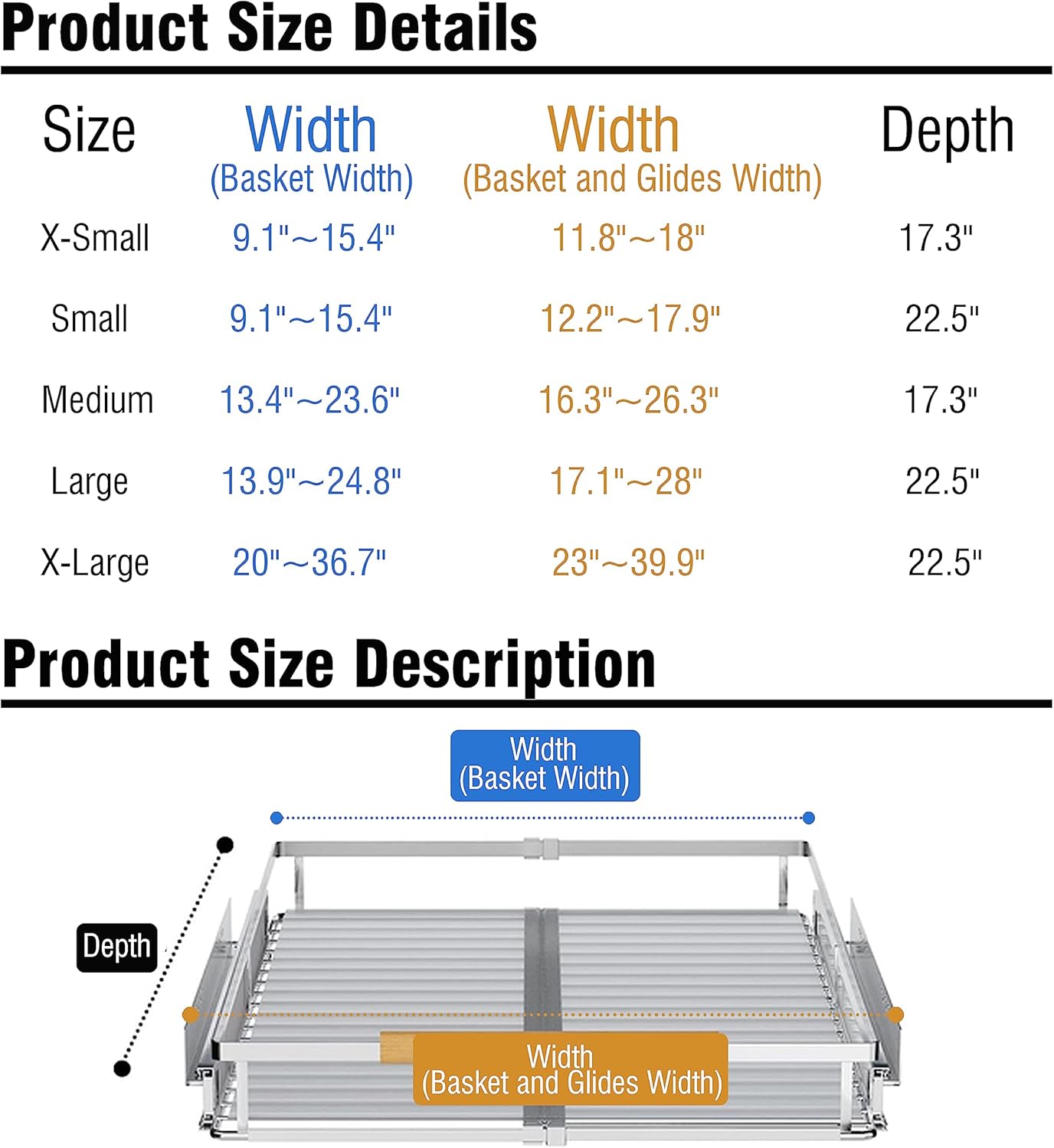 Expandable Pull Out Cabinet Organizer,11.8~18" W x 17" D Heavy Duty Slide Out Shelves Adjustable Height Cabinet Pull Out Shelves,Expandable Width Spice Rack Organizer for Kitchen Cabinet