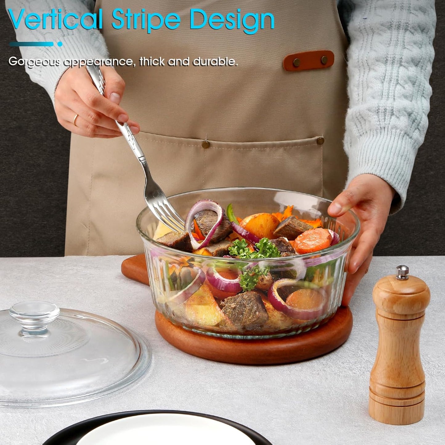 NUTRIUPS 2.4QT Glass Casserole with Lid, Borosilicate Glass, Round, Oven-Safe Baking Dish