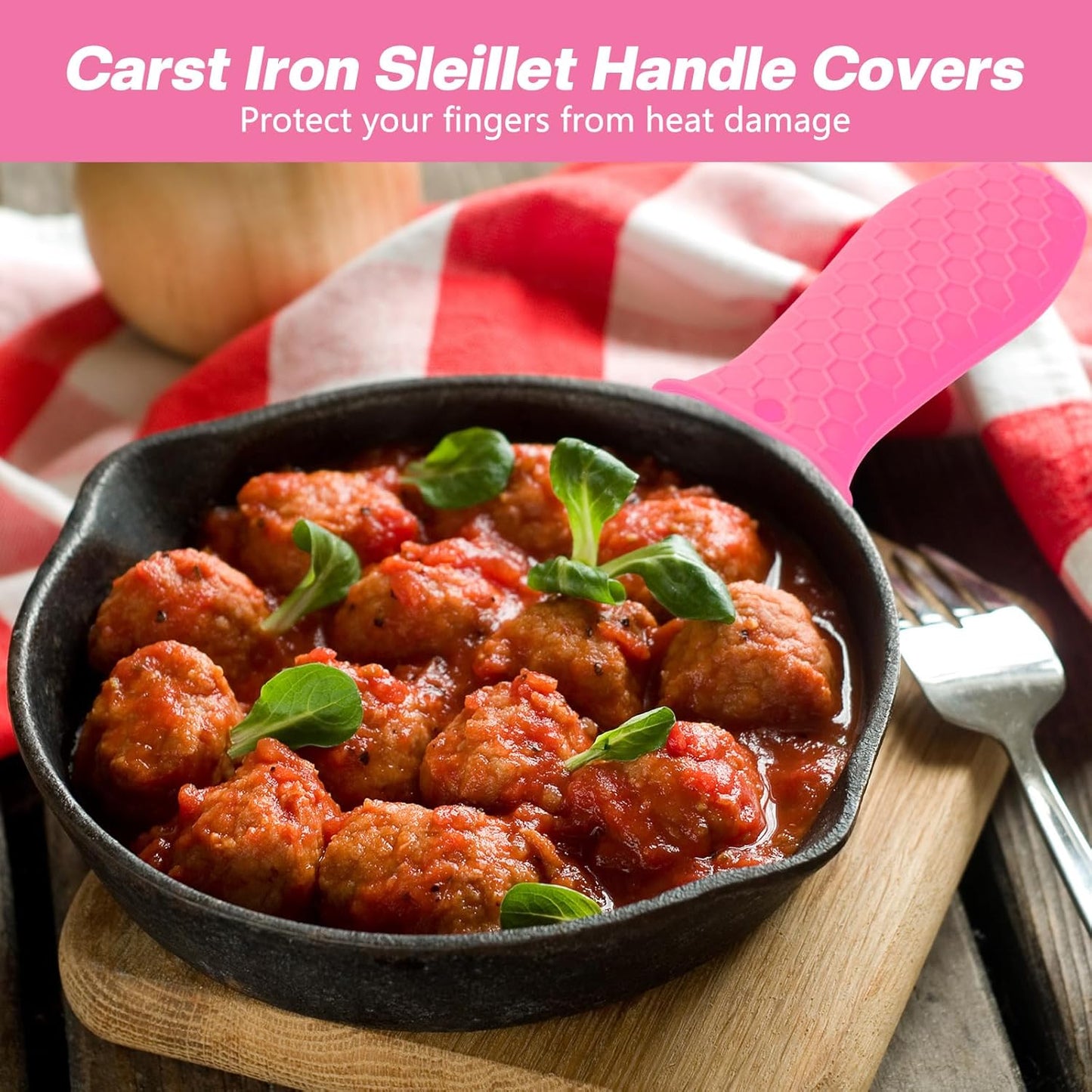 Patelai 2pcs Silicone Handle Cover for Cast Iron Skillet Kitchen Silicone Handles for Pots and Pans Non-Slip Pot Holder Sleeve for Fry Pan Griddles Metal Aluminum Cookware(Pink)