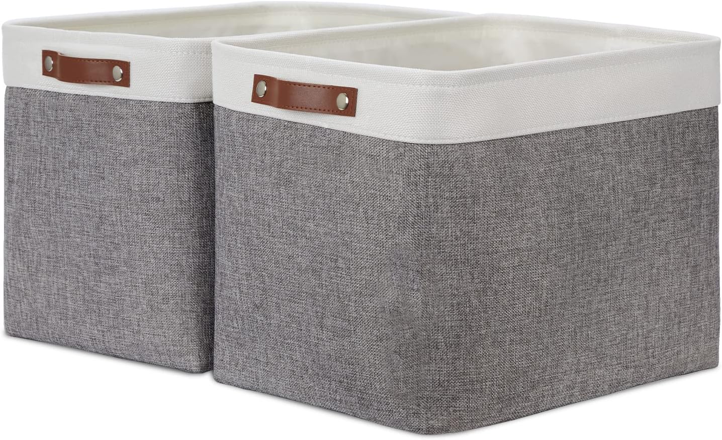 DULLEMELO Storage Baskets Large 16"x12"x12" Rectangular Storage Bins Baskets for Organizing [2 Pack] Fabric Collapsible Storage Organizer for Home,Office,Closet,Clothes,Toys (White&Grey)