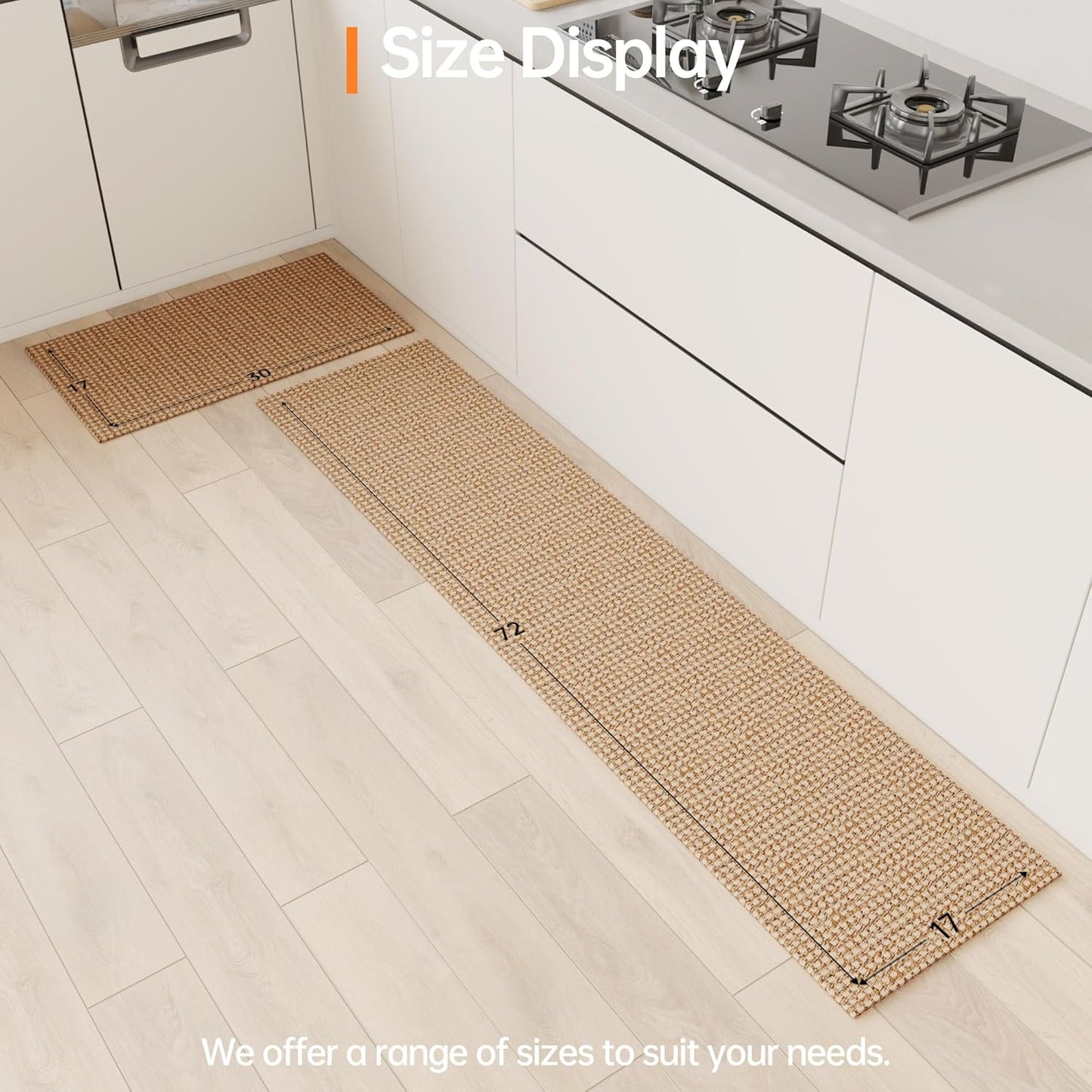 Kitchen Rugs and Mats Non Skid Washable [2PCS] (17.3" x 30"+ 17.3" x 72"), Absorbent Kitchen Floor Mats, Boho Cotton Kitchen Runner Rugs Comfort Standing Mat for Sink Hallway Laundry
