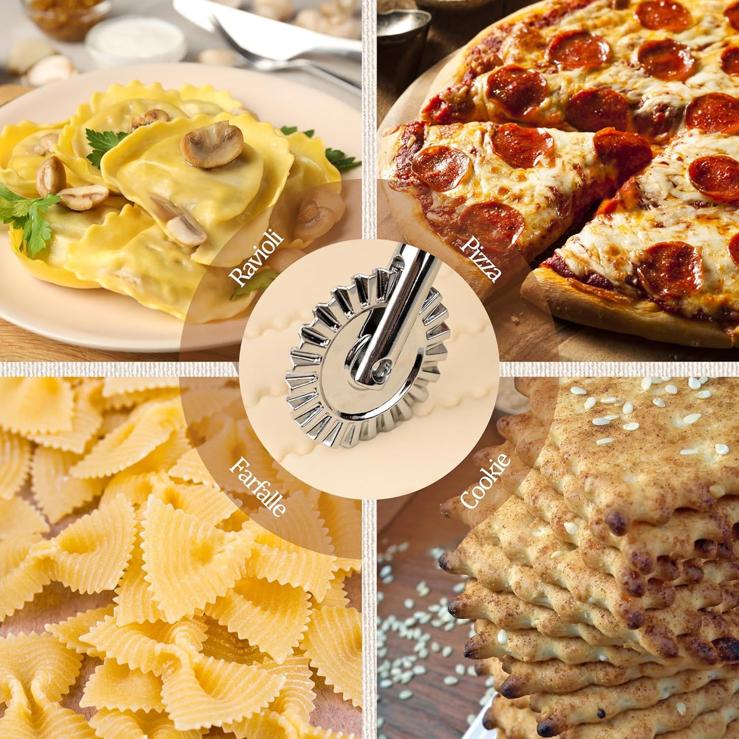 Short Handle Small Cutter Wheel - Exquisite Wooden Handle, Perfect for Pasta, Pizza, Ravioli, Cookie - Versatile Crinkle and Pastry Cutter for Effortless Slicing