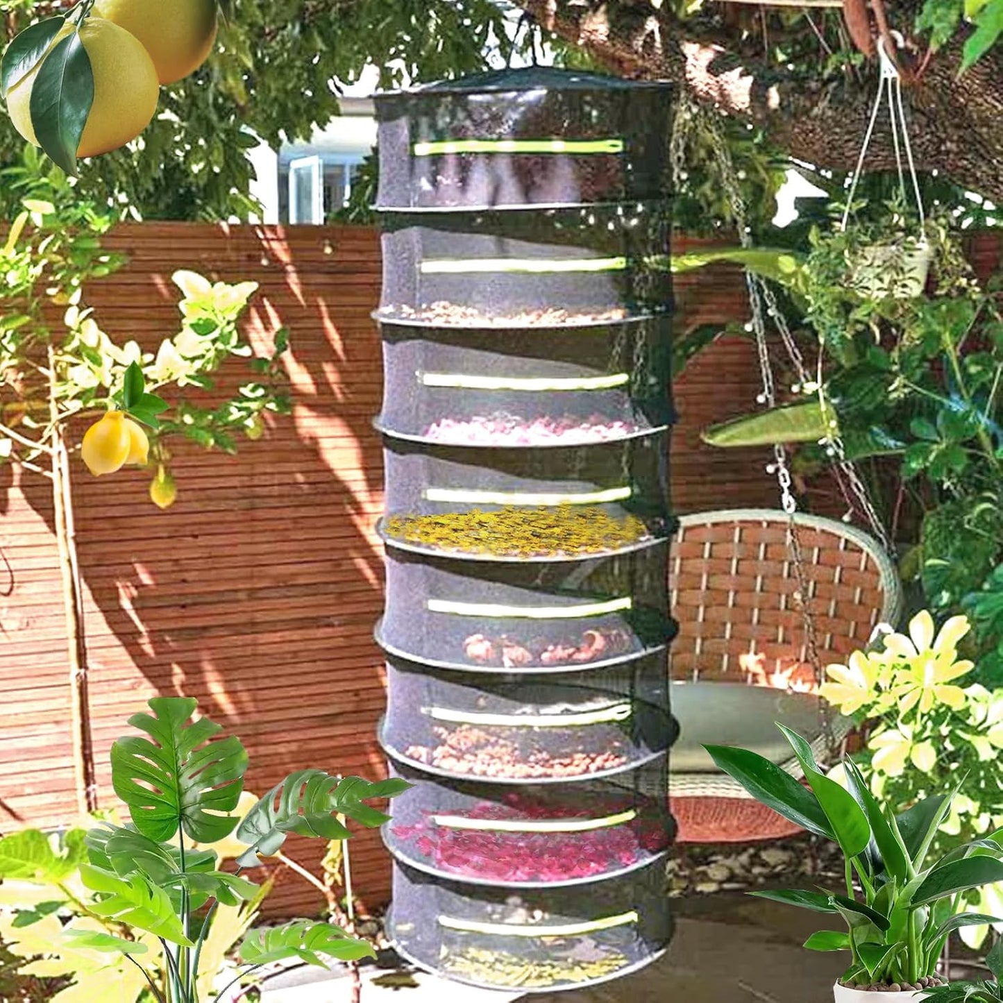 Herb Drying Rack, Breathable Mesh, 8 Layers, Black, Nylon, Polyester, Hanging, Foldable, 8x24x24 Inches, 17 lbs Capacity, For Herbs, Meat, Plants, Fish, Clothes, Nuts