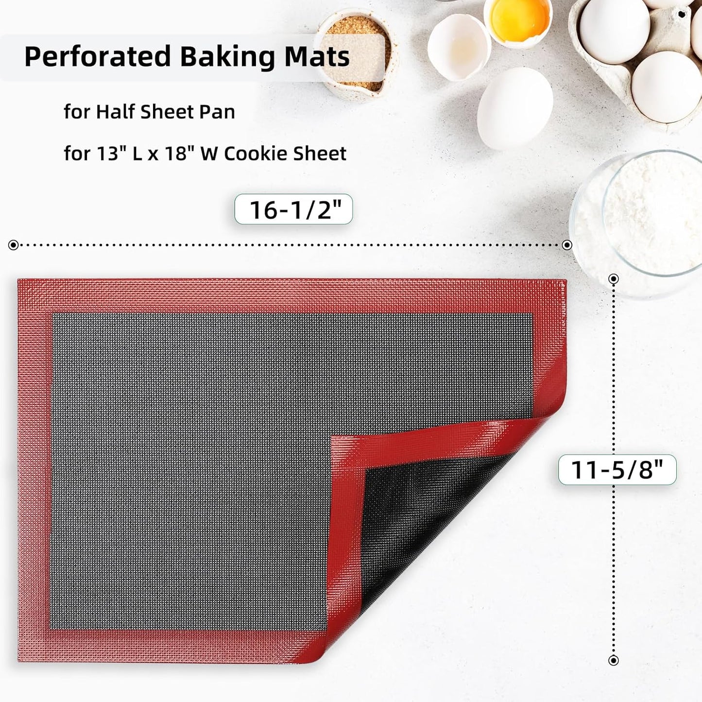 Silicone Baking Mat with Microperforated, 2 PCS Perforated Baking Mats/Oven Liners for 13" x 18" Half Sheet Pan, Reusable Air Mesh Silicone Mat for Cookie/Eclair/Bread/Pizza/Pastry