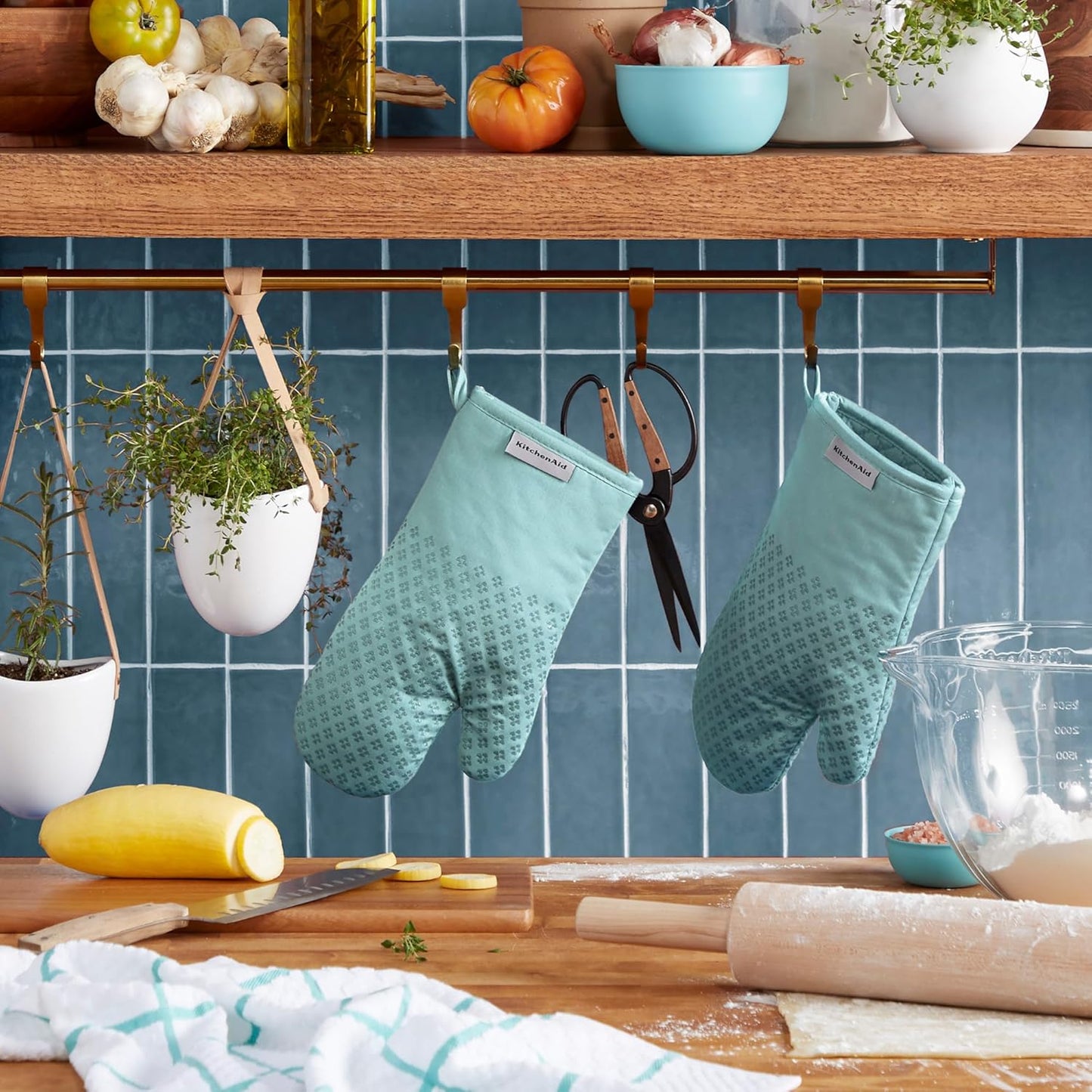 KitchenAid Asteroid Oven Mitt 2-Pack Set, Mineral Water Aqua, 7"x12.5"