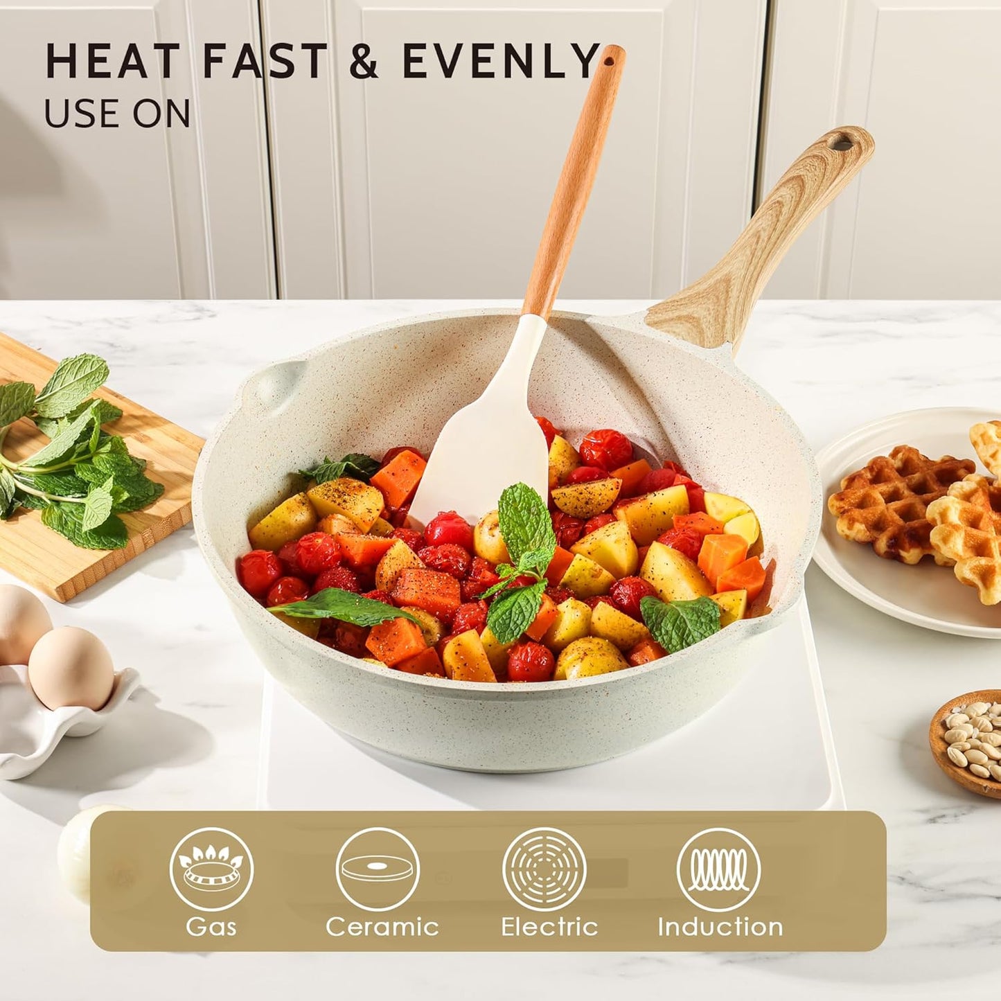 SENSARTE Nonstick Ceramic Saute Pan 12-Inch, Non-toxic Deep Frying Pan Skillet with Lid, Healthy Jumbo Cooker, Stay Cool Handle, Induction Compatible, PFOA & PFAS Free