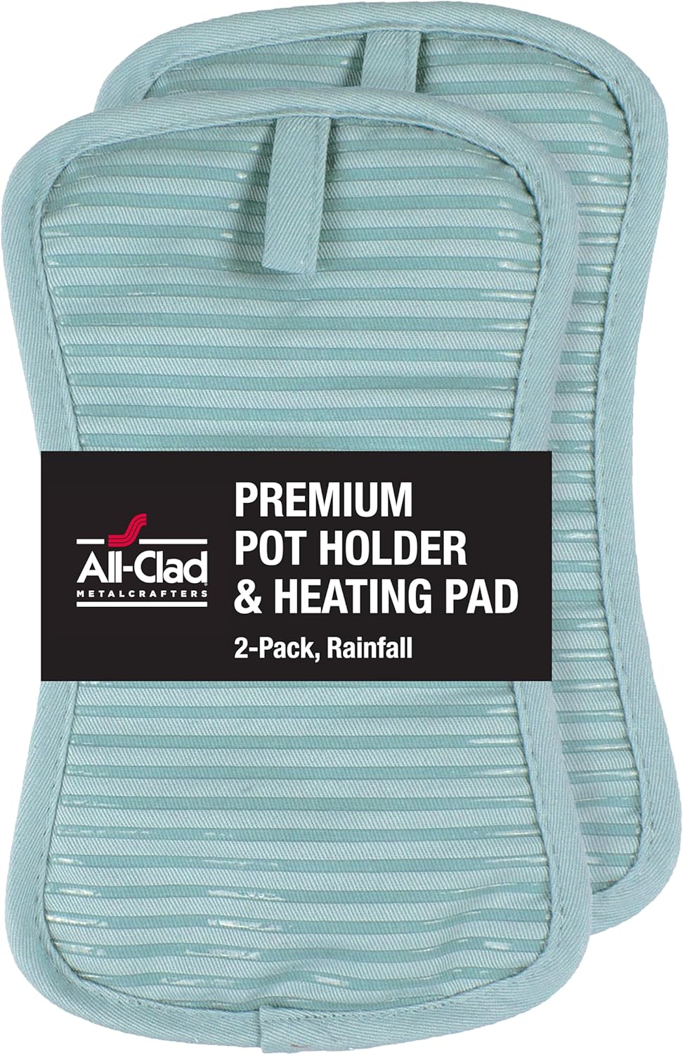 All-Clad Premium Pot Holder & Heating Pad, (2-Pack) Heat Resistant to 500 Degrees, 100% Cotton 10"x6.25" for Kitchen and Barbeque, Rainfall