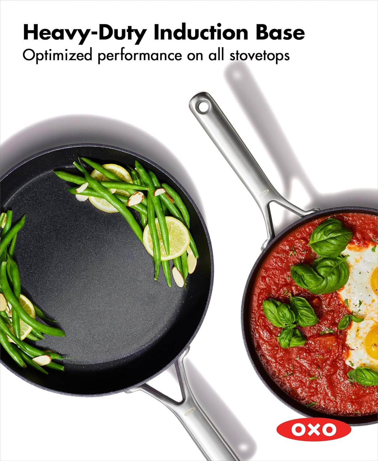 OXO Professional 8" and 10" Frying Pan Skillet Set, Hard Anodized Ceramic Nonstick Cookware PFAS-Free, Stainless Steel, Induction Suitable, Diamond Reinforced Coating, Dishwasher and Oven Safe, Black