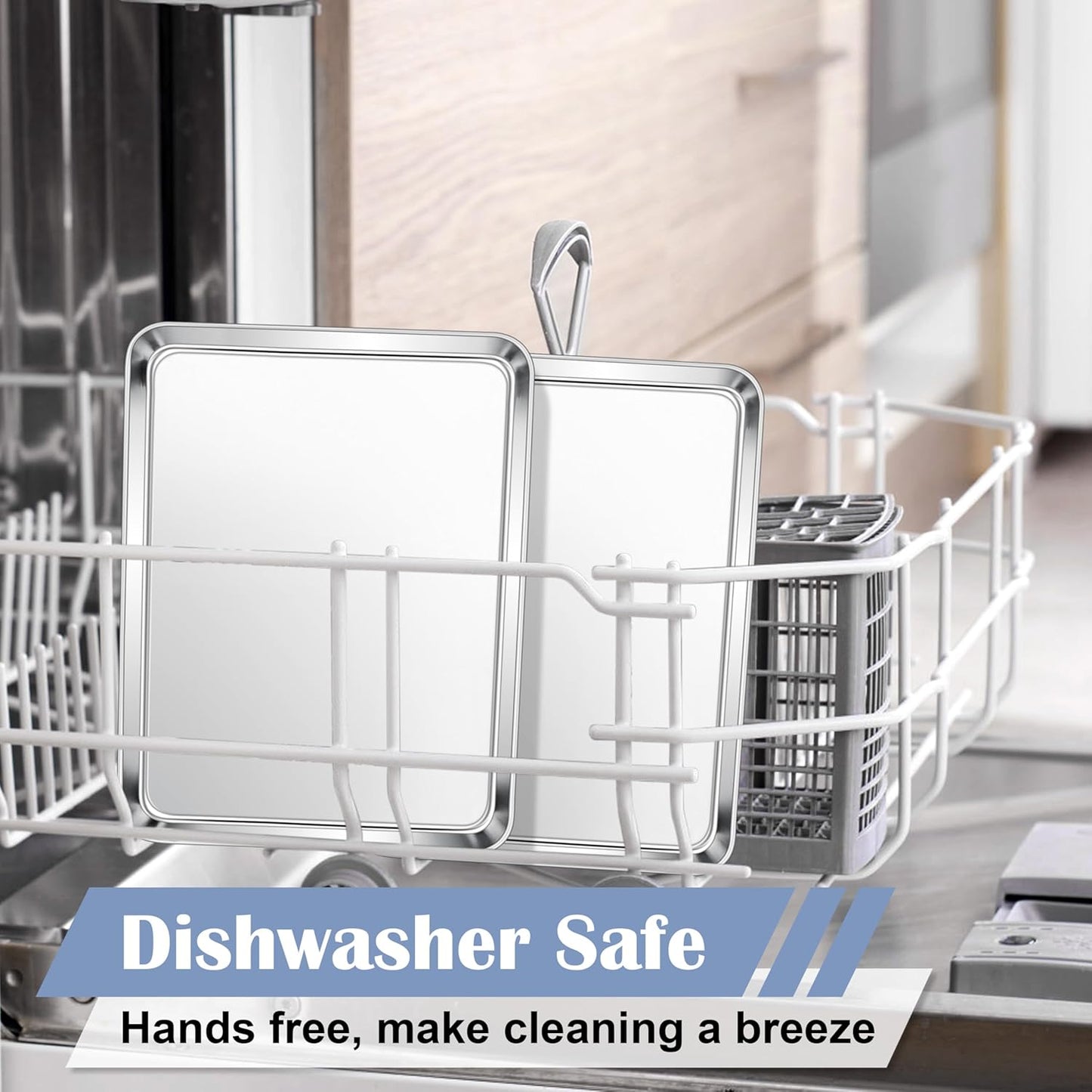 E-far Stainless Steel Baking Sheet, 12.4” x9.7” Baking Cookie Sheet Pan for Oven, Non-toxic Metal Toaster Oven Tray for Cake Cookie, Healthy & Rust Free, Mirror Finish & Dishwasher Safe, 1 Pack