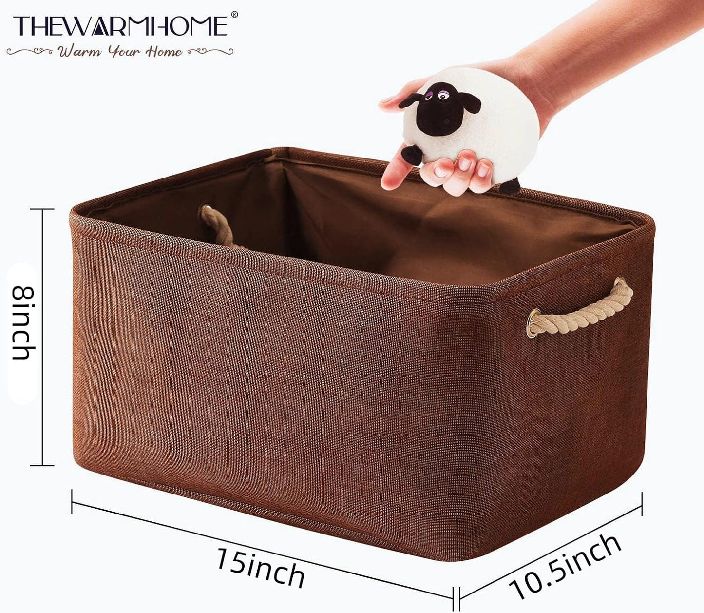 TheWarmHome Decorative Basket Rectangular Fabric Storage Bin Organizer Basket with Handles for Clothes Storage (Brown, Large-1Pack,15L*10.5W*8H)