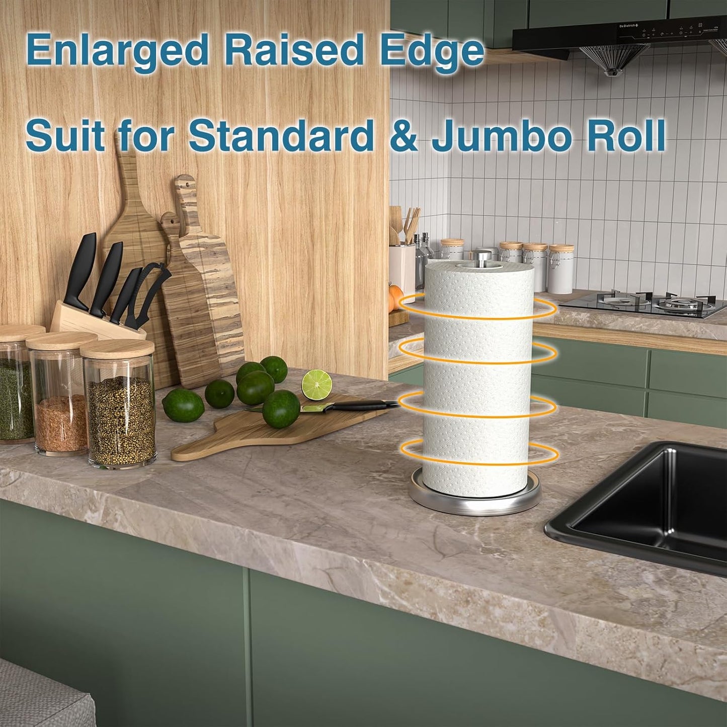 Paper Towel Holder Countertop, One-Handed Tear, Stainless Steel, Weighted Base, Silver, Paper Towel Roll Holder Stand with Ratchet Mechanism for Kitchen Bathroom Farmhouse Essentials Decor Accessories