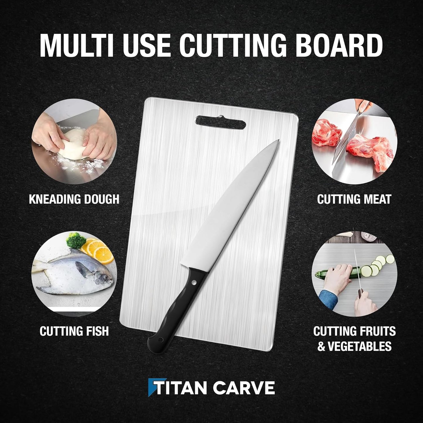Titan Carve Titanium Cutting Board | Double-Sided Metal Titan Carve Cutting Board for Kitchen Chopping Board Dishwasher Safe, Rustproof & Durable for Meat & Vegetables | 13.4 x 9 Inches