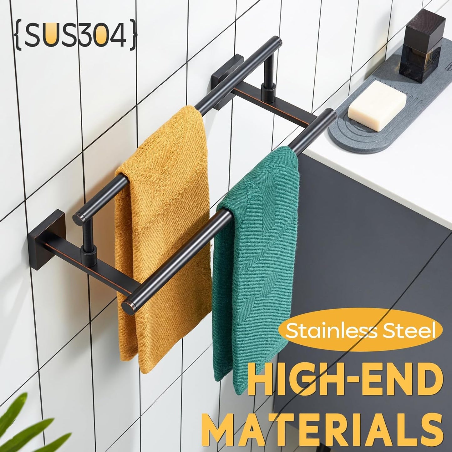 KOKOSIRI Hand Towel Bar 16-Inch Towel Holder Bathroom Rack for Bath Cabinet Towel Rails Oil Rubbed Bronze Stainless Steel B5009ORB-L16