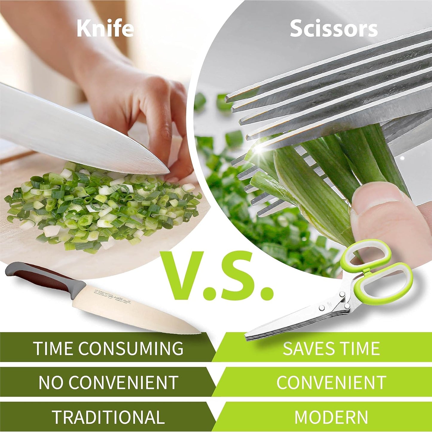 2-Pack Herb Scissors Set with 5 Blades & 3 Blades, Green Stainless Steel Kitchen Shears for Herbs, Veggies, Paper Shredding, with Cleaning Comb & Cover